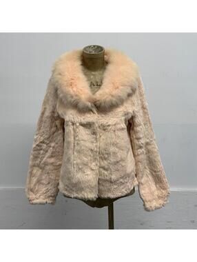 Vintage Y2K Pastel Pink Rabbit & Fox Fur Jacket Coat